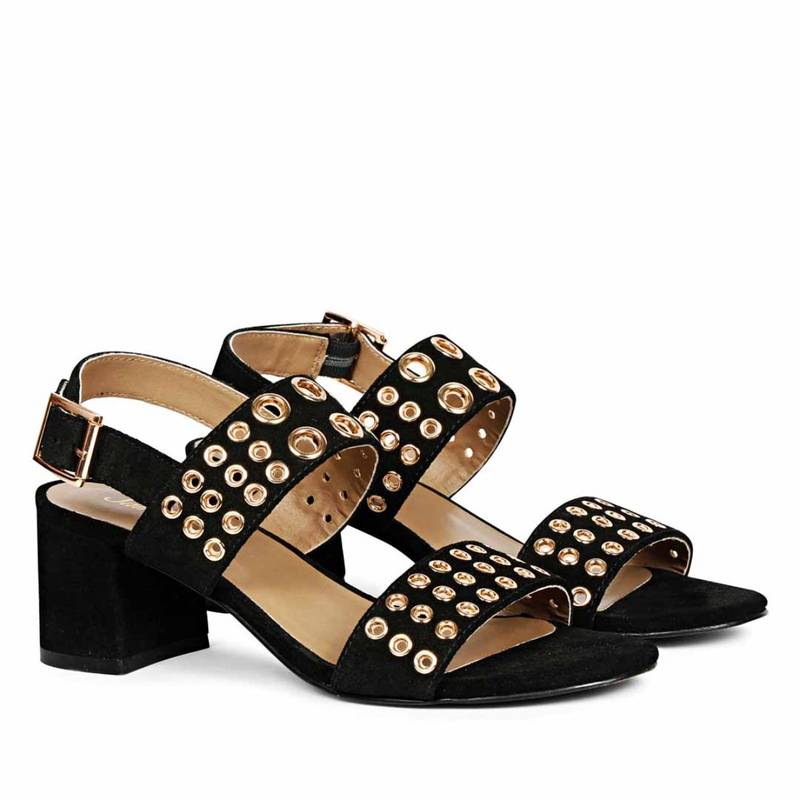 Saint G Eyelet Embellished Black Leather Block Heels (UK 6)