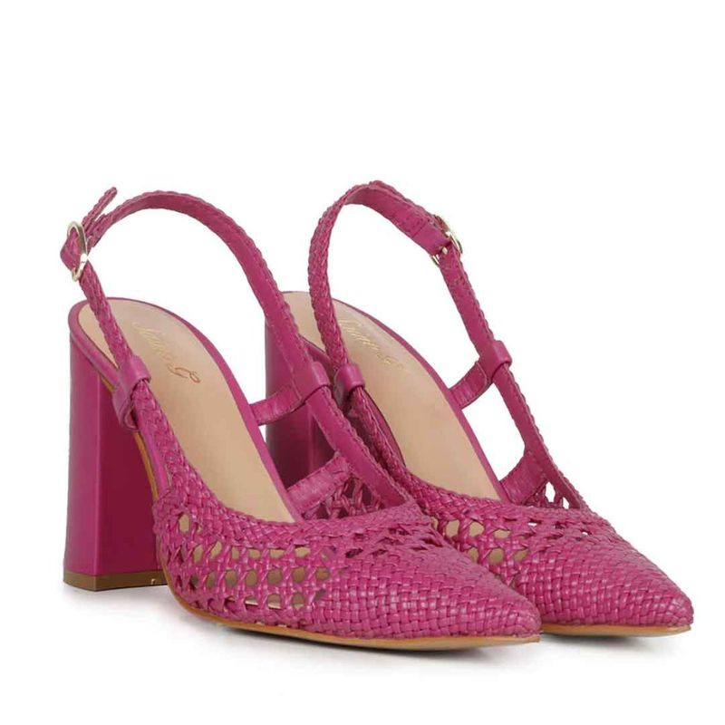 Saint G Hot Pink Hand Woven Leather Block Heels (UK 6)