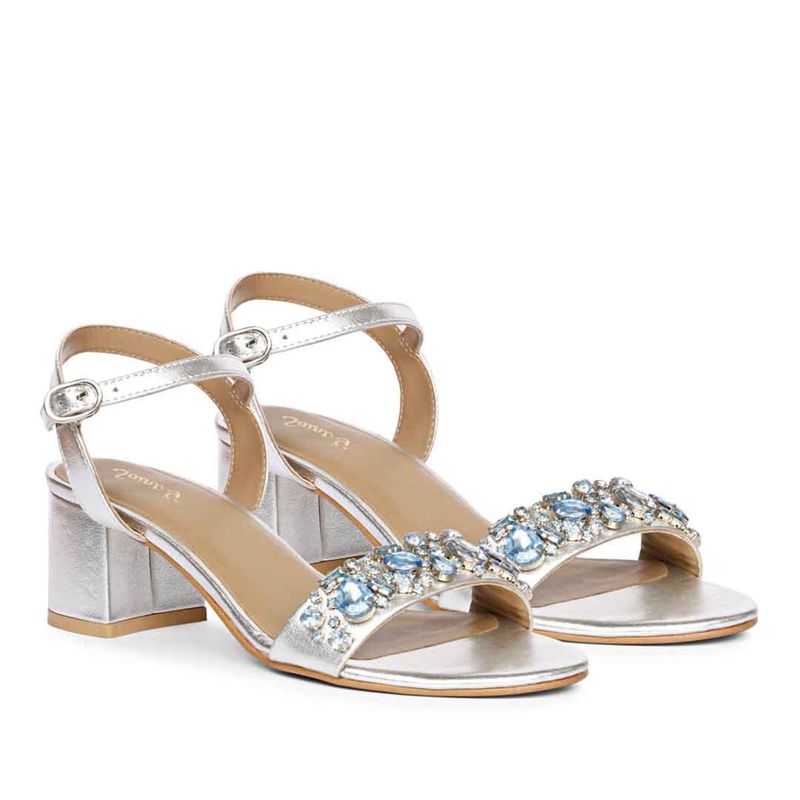 Saint G Blue Stones Decor Silver Leather Block Heels (UK 5)