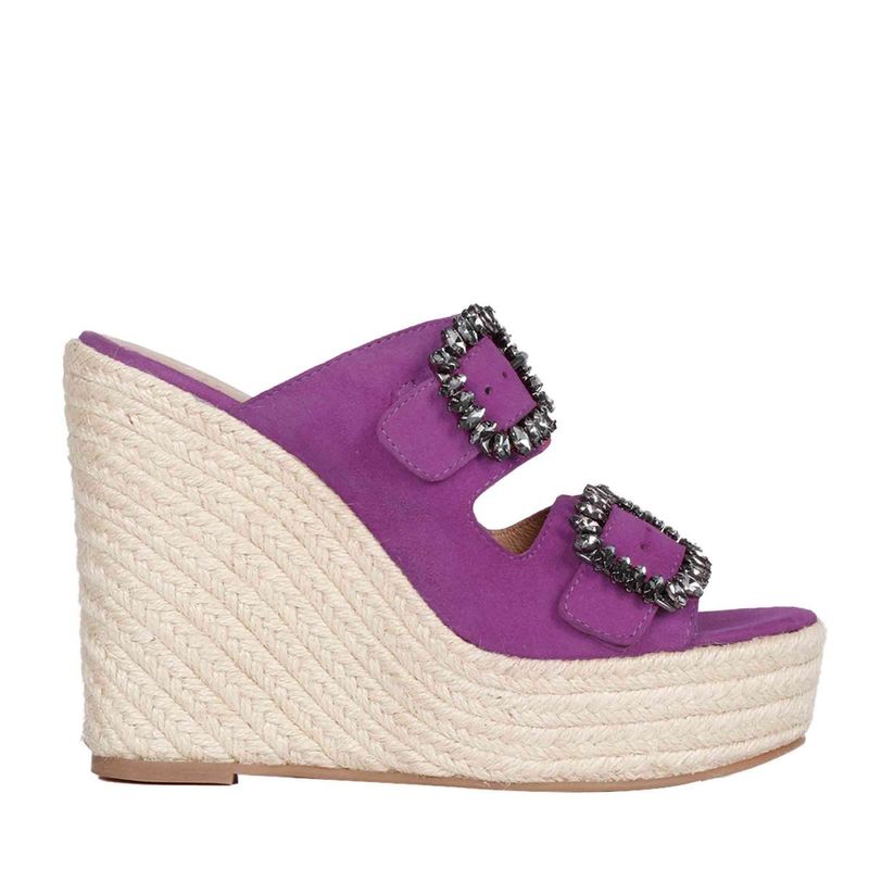 Saint G Stone Embellished Purple Leather Wedges (UK 5)