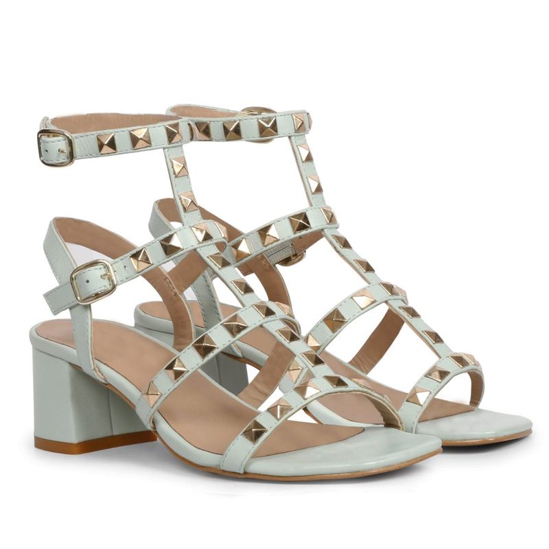 Saint G Angela Turquoise Leather Metal Studded Gladiator Heels (UK 7)