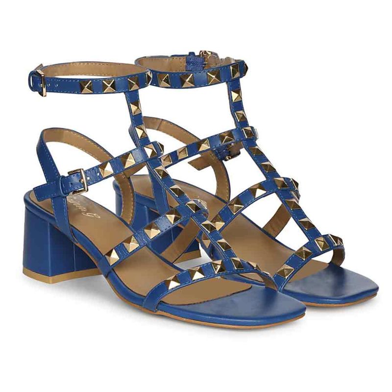 Saint G Angela Blue Leather Metal Studded Gladiator Heels (UK 7)