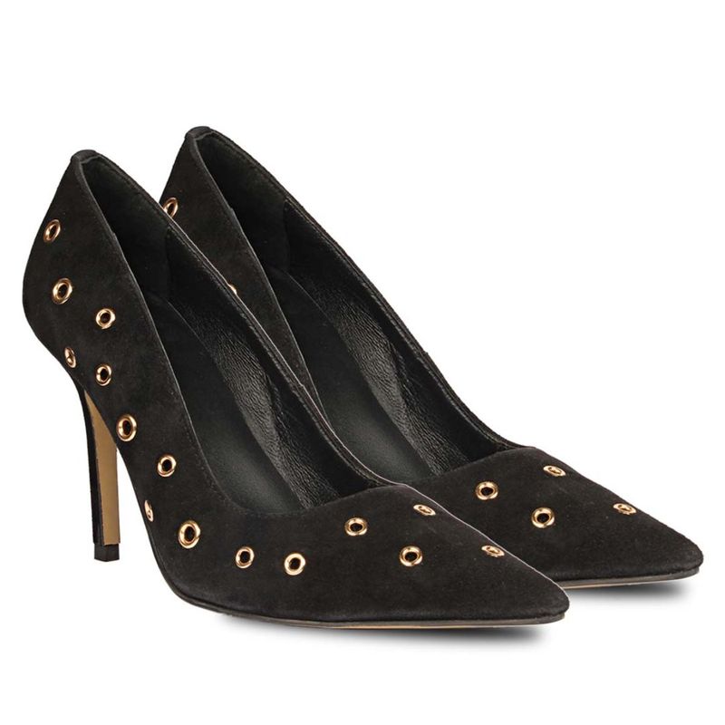 Saint G Remi Eyelet Embellished Black Suede Leather Pumps (UK 3)