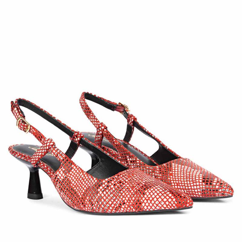 Saint G Josie Red Snake Print Leather Mule Heels (UK 3)