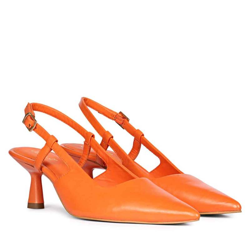 Saint G Josie Orange Leather Mule Heels (UK 4)