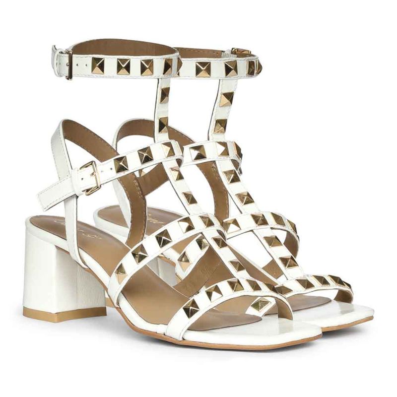 Saint G White Patent Leather Metal Studded Block Heels (EURO 38)