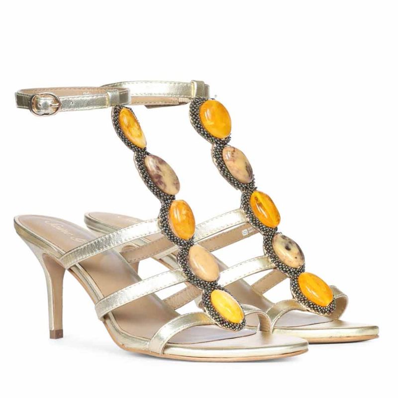 Saint G Multi Stone Metallic Gold Leather Stiletto Hels (EURO 40)