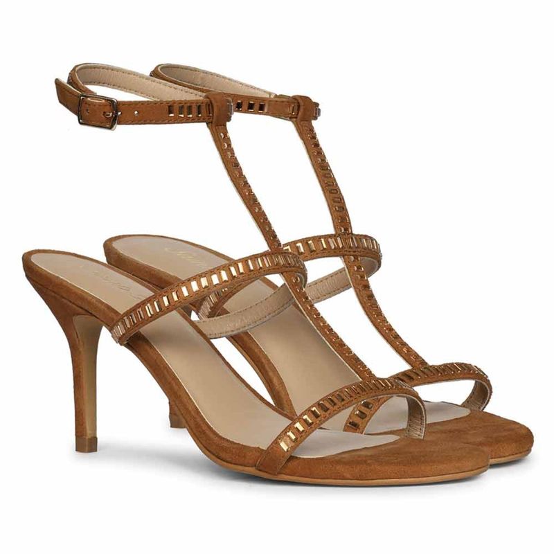 Saint G Brown Sude Leather Silver Tube Strass Stiletto Heels (EURO 37)