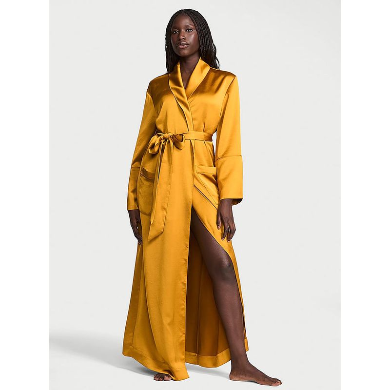 Victoria's Secret Women Gold Solid Satin Robe (XS/S)