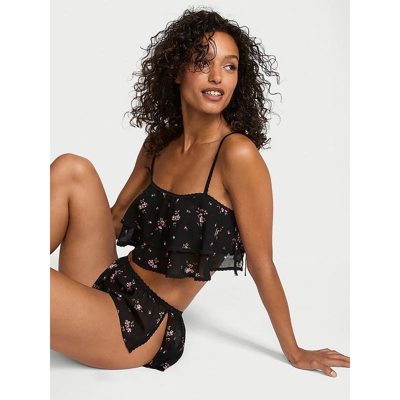 Victoria's Secret Women Black Floral Top & Shorts (XS)