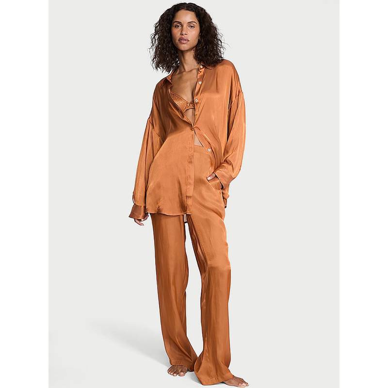 Victoria's Secret Women Brown Solid Shirt with Pyjama (XS)