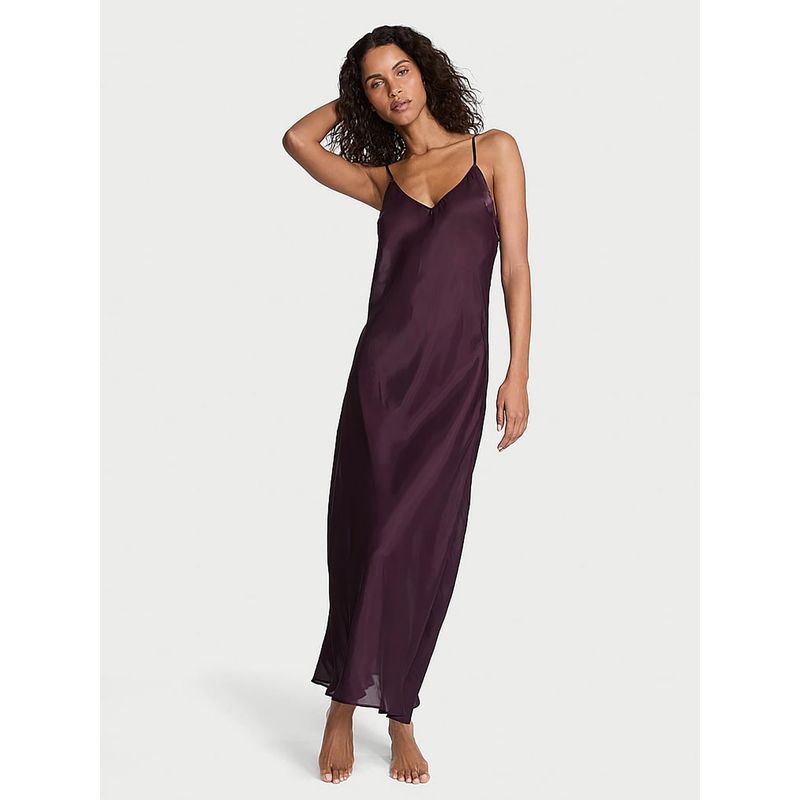 Victoria's Secret Women Purple Satin Long Slip Nightdress (L)