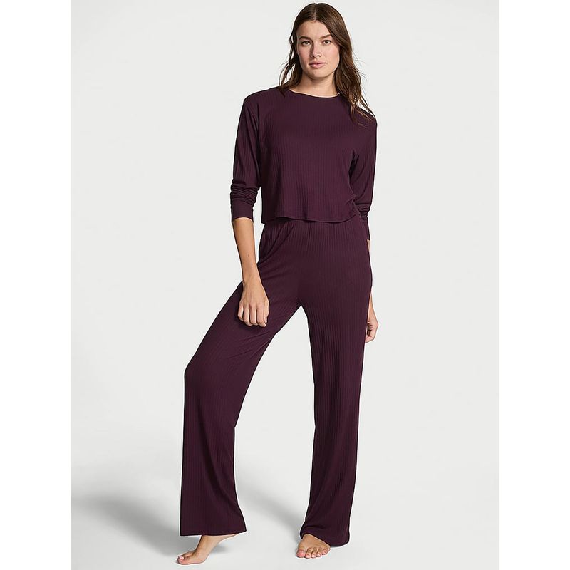 Victoria's Secret Women Purple Textured Top & Pyjama (XL)
