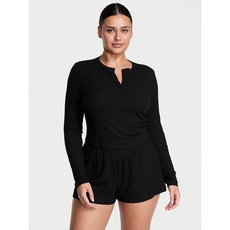 Victoria's Secret Women Black Textured Top & Shorts (S)