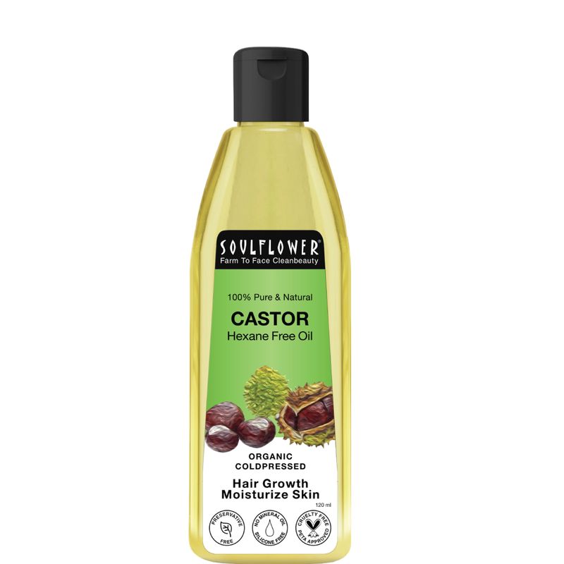Soulflower 100% Pure Castor Oil Cold Pressed, Hair, Skin Moisturization, Nail Care, Curl Enhancement