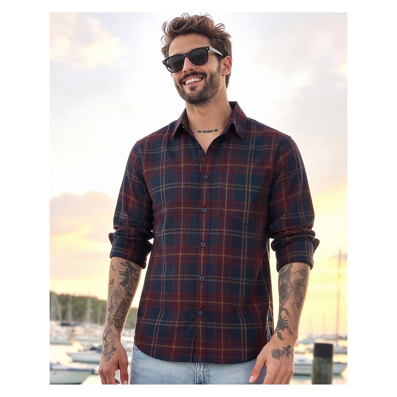 Bewakoof Blue Checked Pure Cotton Shirt (S)