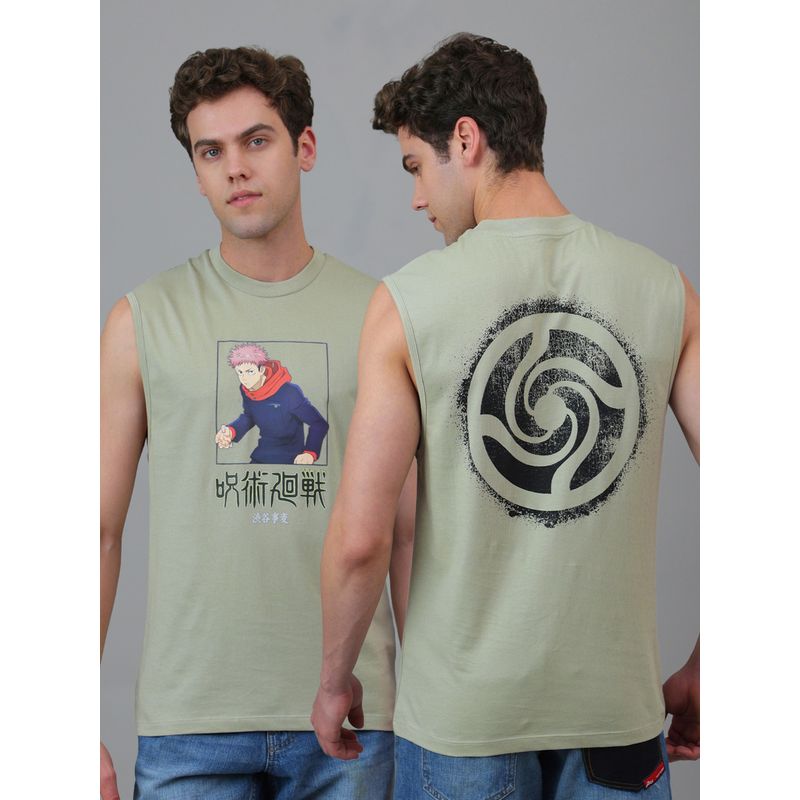 Free Authority Jujutsu Kaisen: Yuji Itadori Round Neck Sleeveless Graphic Printed Grey Tank (S)