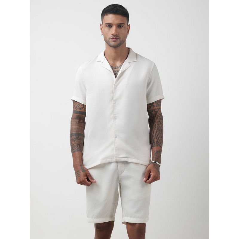 SHOWOFF Textured Off-White Cuban Collar Co-Ord Set (S)