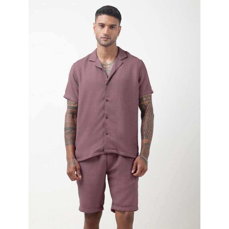 SHOWOFF Textured Purple Cuban Collar Co-Ord Set (S)
