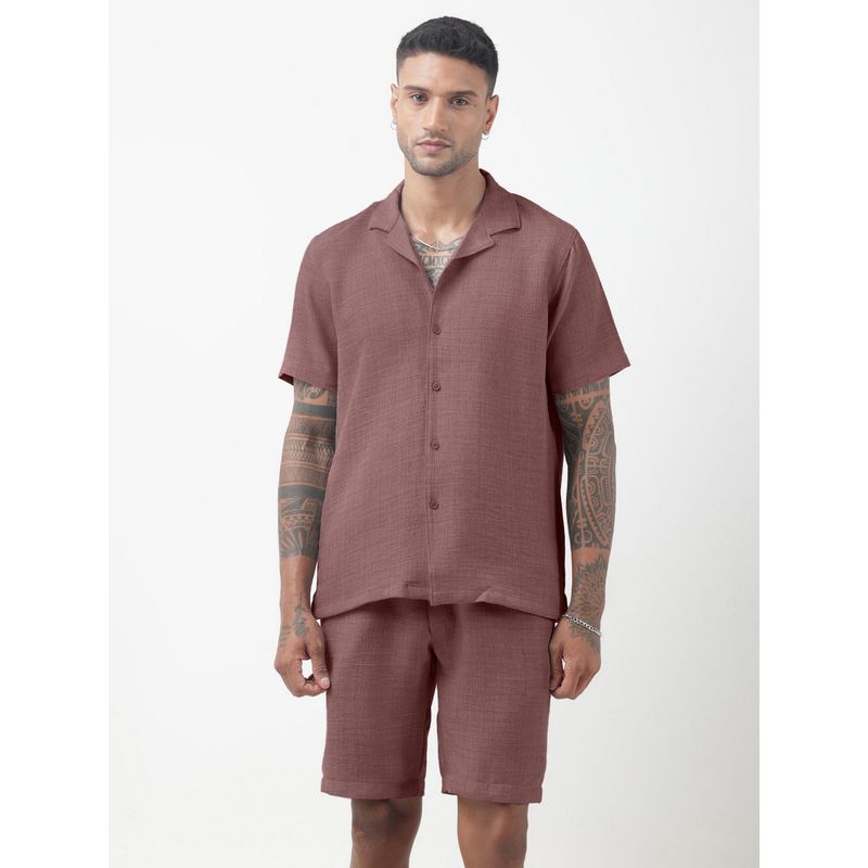 SHOWOFF Textured Purple Cuban Collar Co-Ord Set (S)