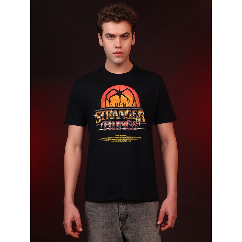 Free Authority Official Stranger Things Hawkins Original Graphic Printed Cotton Black T-Shirt (S)