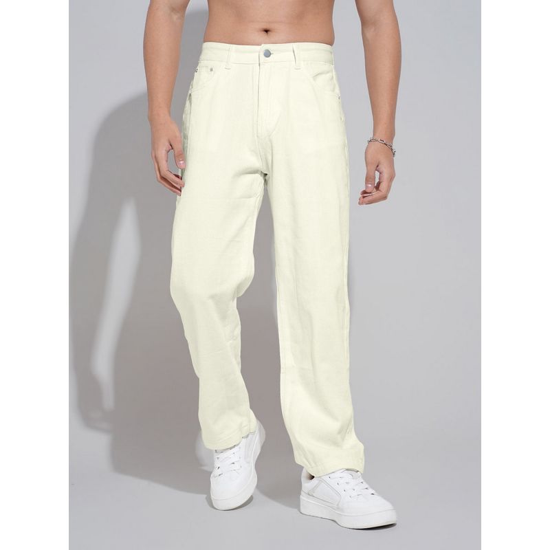 SHOWOFF Men Cream Straight Fit Jeans (28)