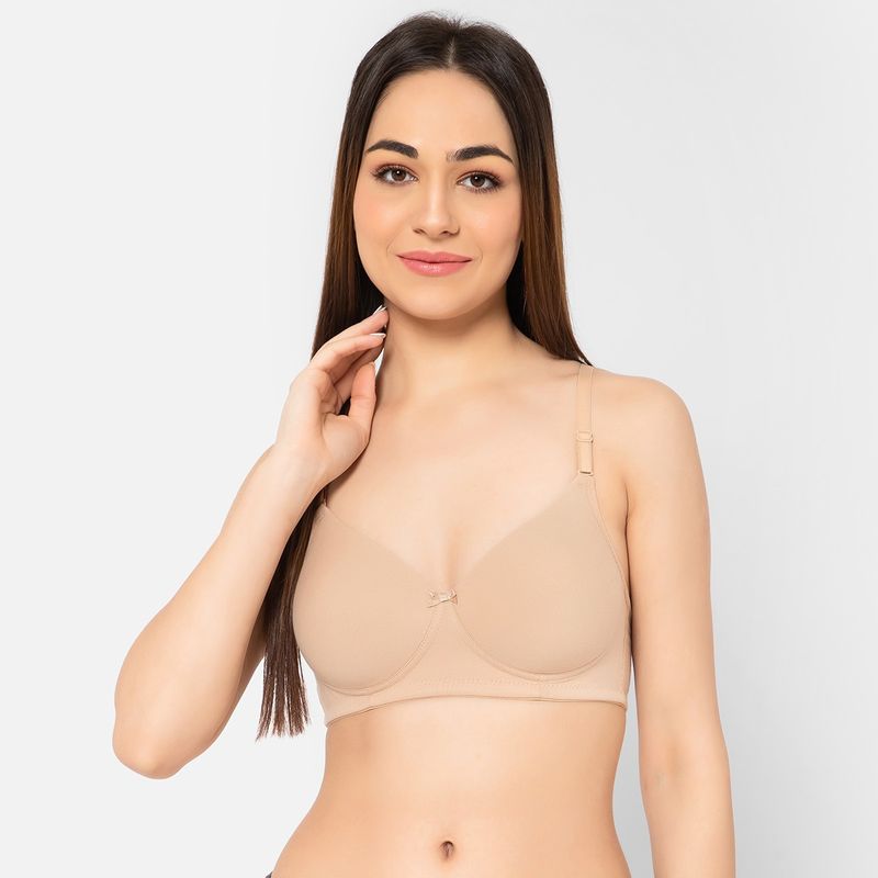 Clovia Cotton Spandex Solid Padded Full Cup Wire Free T-shirt Bra - Nude (32B)
