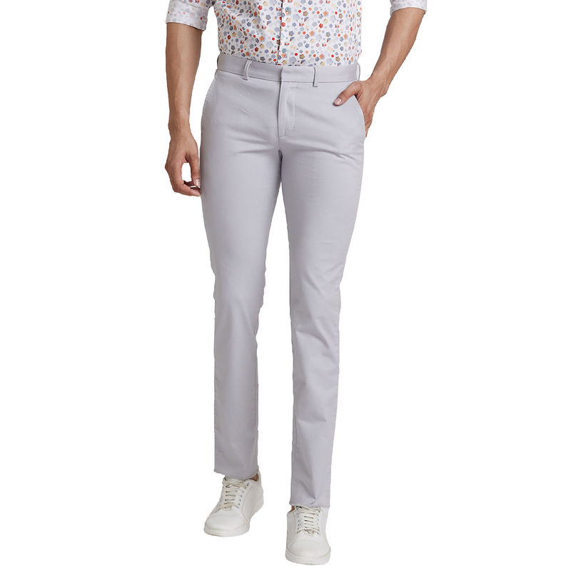Buy Park Avenue Super Slim Fit Solid Light Grey Trouser Online