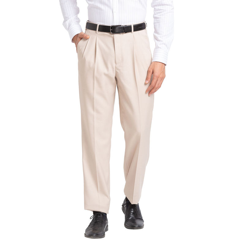Park Avenue Super Slim Fit Self Design Medium Fawn Trouser (32)