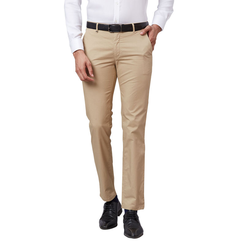 Raymond Comfortable Fit Solid Medium Khaki Trouser (32)