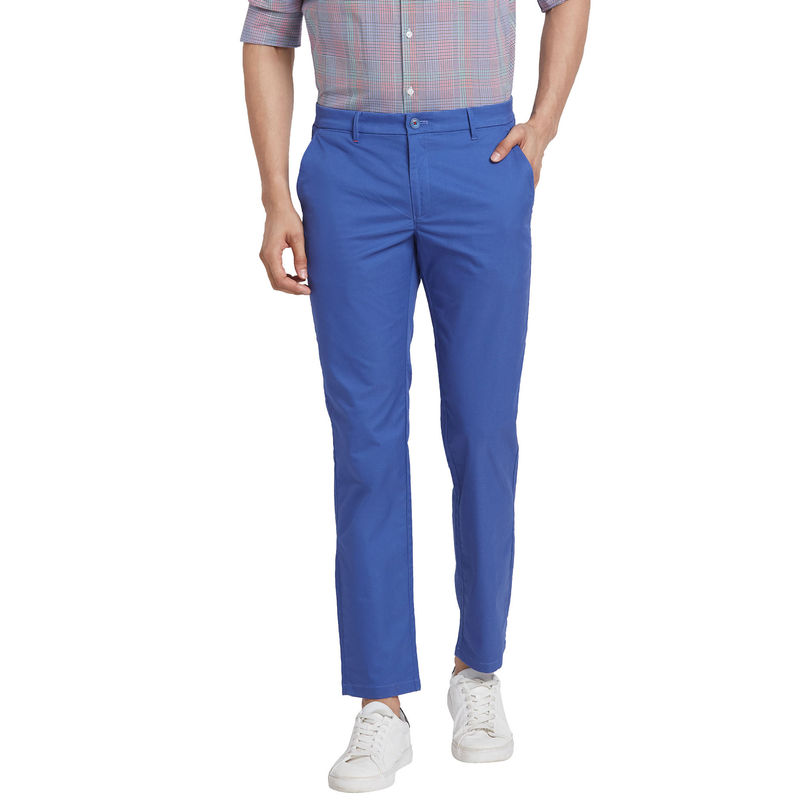Raymond Slim Fit Solid Medium Blue Trouser (36)