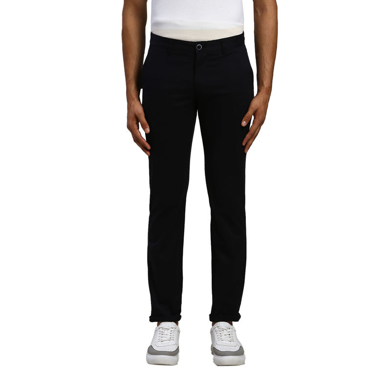 Buy Parx Tapered Fit Solid Black Trouser Online