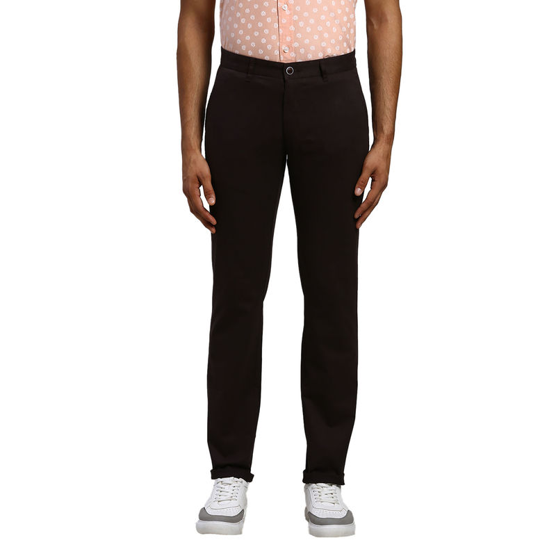 Parx Tapered Fit Solid Brown Trouser (32)