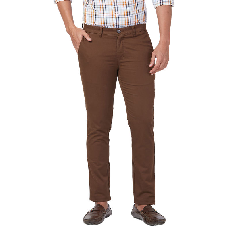 Buy Parx Super Slim Fit Solid Brown Trouser Online