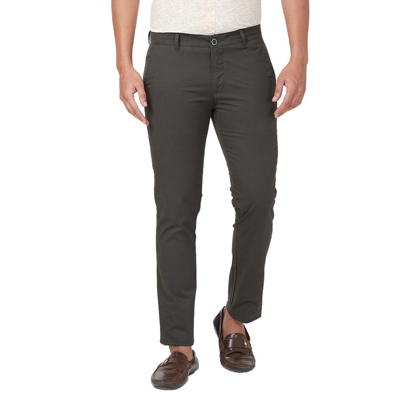 Parx Slim Tapered Fit Solid Green Trouser (38)