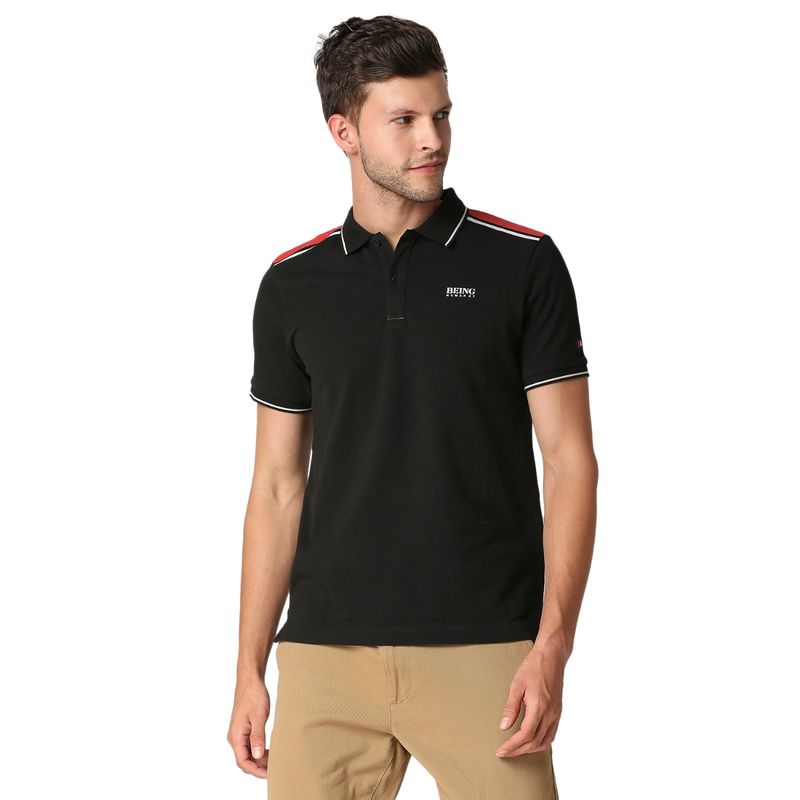 Being Human Men Black Solid Polo T-Shirt (M)