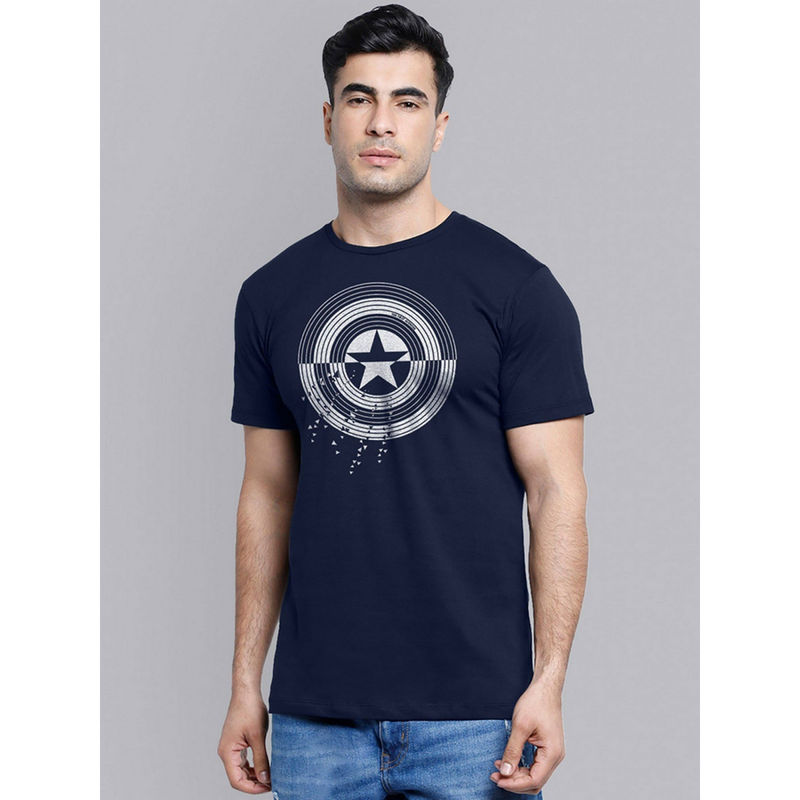 Free Authority Captain America Printed Blue T-Shirt for Men (S)