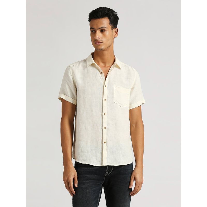 Pepe Jeans Off White Kingsman Solid Linen Shirt (M)