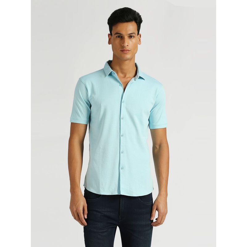 Pepe Jeans Blue Rockstar Solid Knitted Premium Shirt (S)