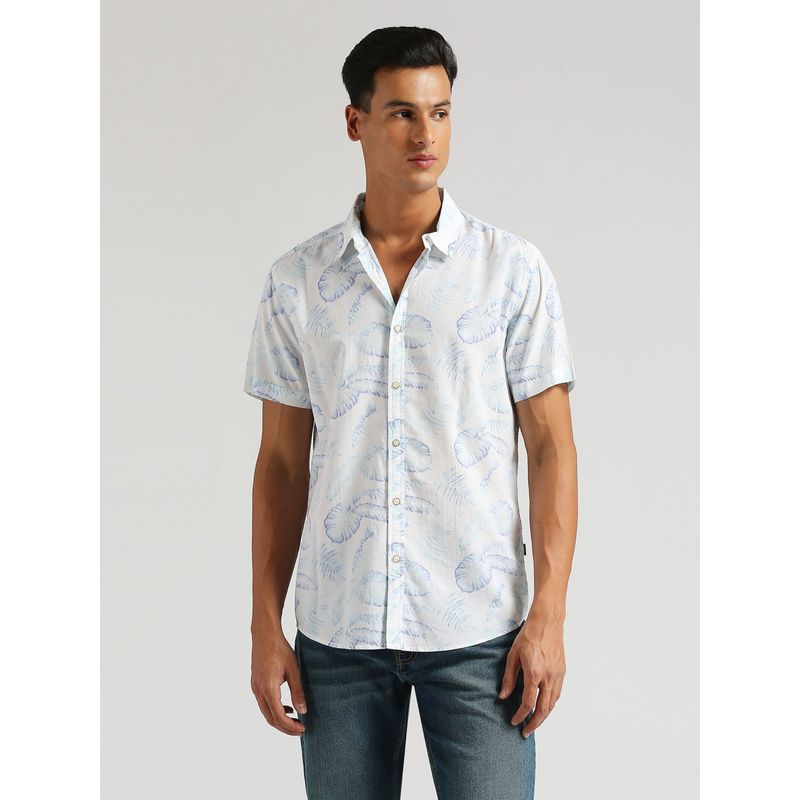 Pepe Jeans White Aryan Floral Printed Cotton Modal Shirt (M)