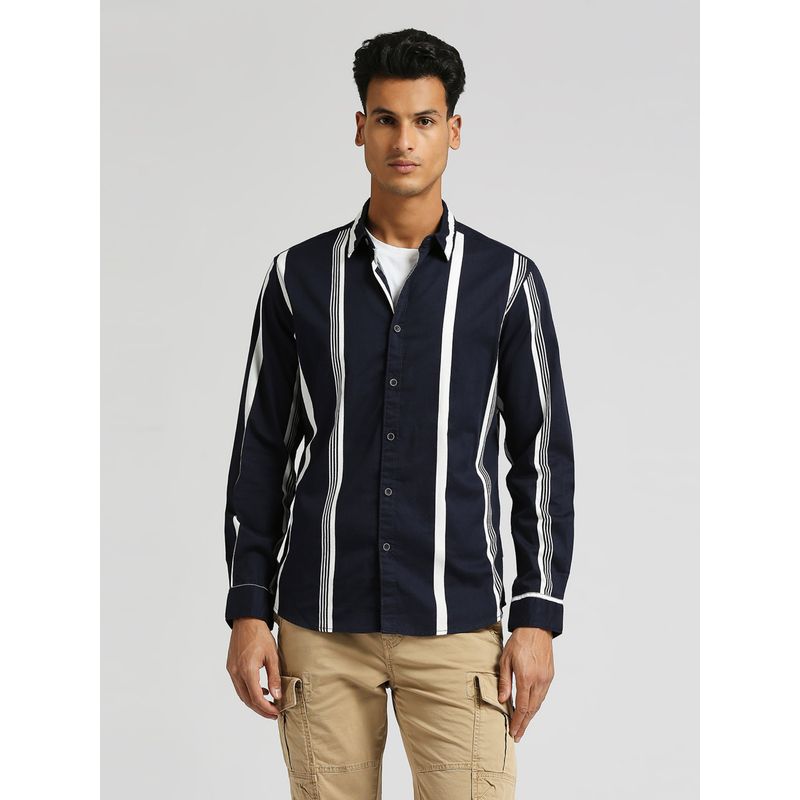 Pepe Jeans Navy Blue Floren Twill Stripes Print Shirt (M)