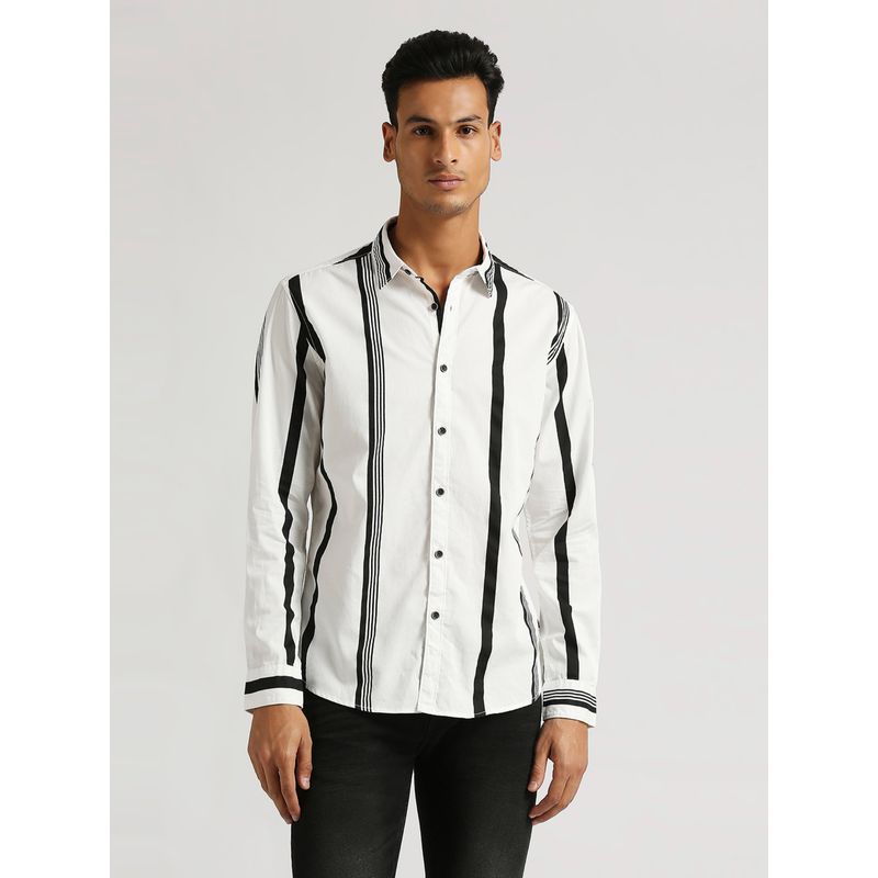 Pepe Jeans White Floren Twill Stripes Print Shirt (S)
