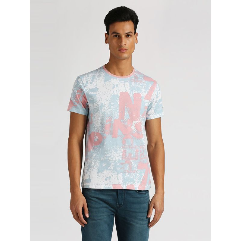 Pepe Jeans Pink Gaston All Over Typographic Printed T-Shirt (S)