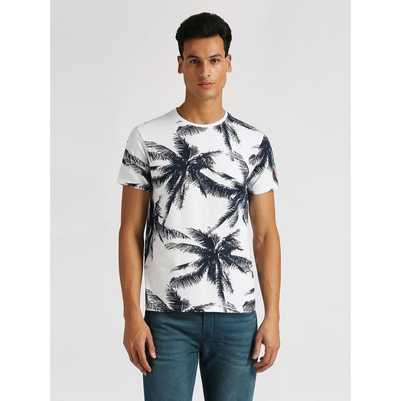 Pepe Jeans White Moss Floral Tropical Printed T-Shirt (S)