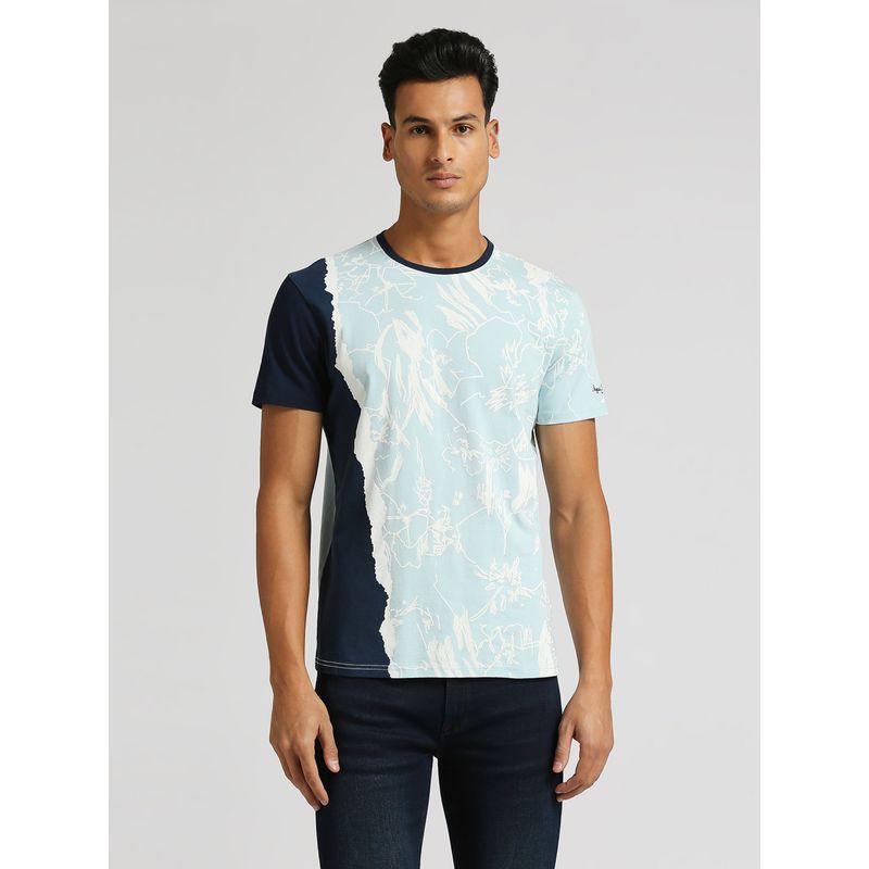 Pepe Jeans Blue Otto Placement Printed T-Shirt (2XL)