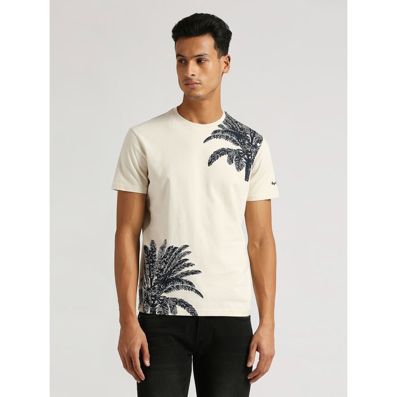 Pepe Jeans Ivory Timon Floral Tropical Printed T-Shirt (2XL)