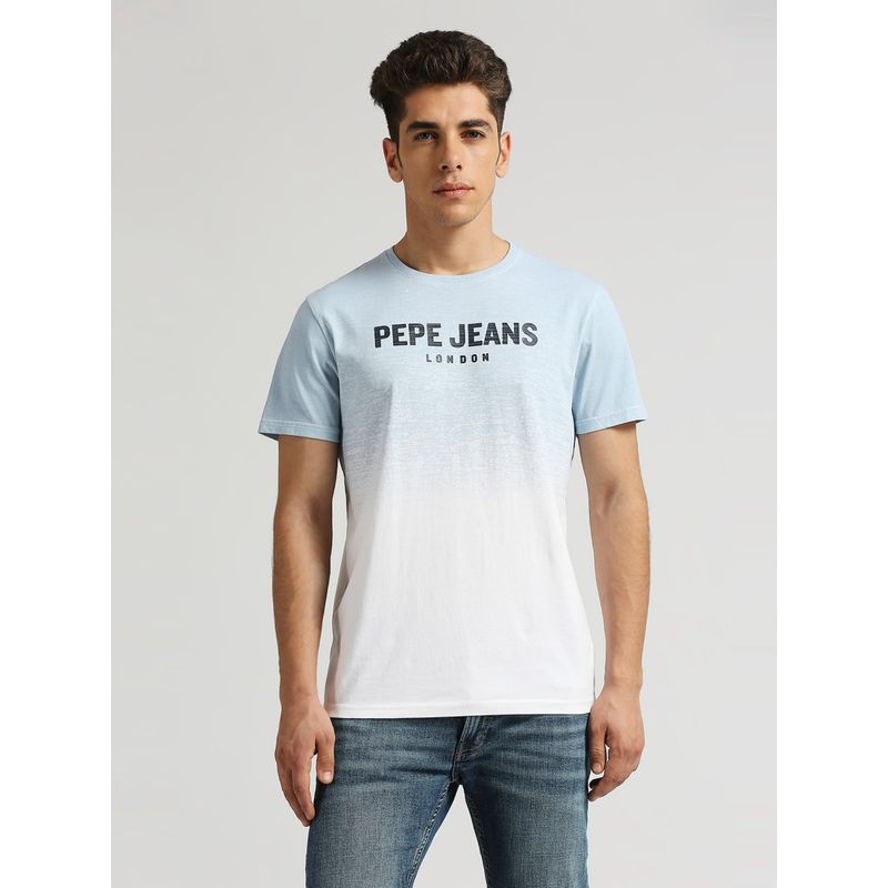 Pepe Jeans Blue Wilkie Ombre Printed Brand Carrier T-Shirt (M)