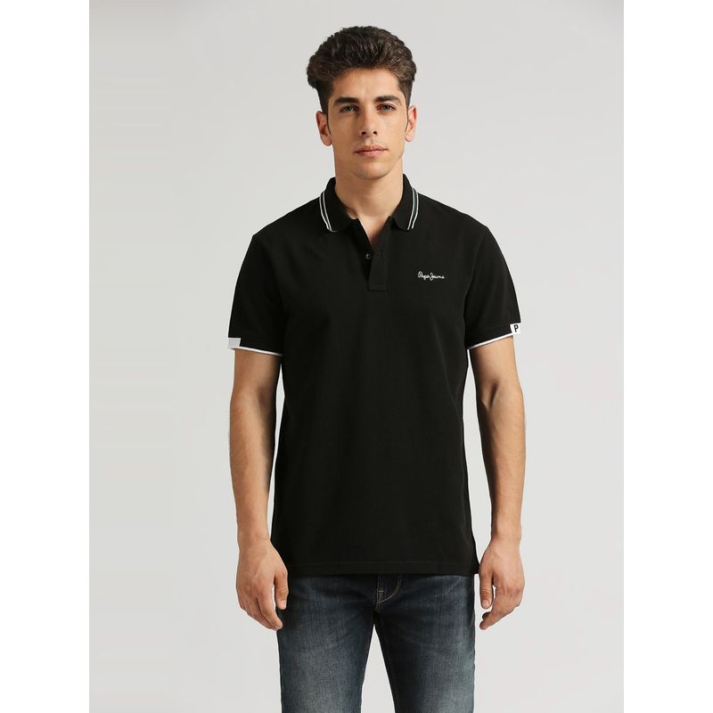 Pepe Jeans Black Harley Solid PQ Polo T-Shirt (S)