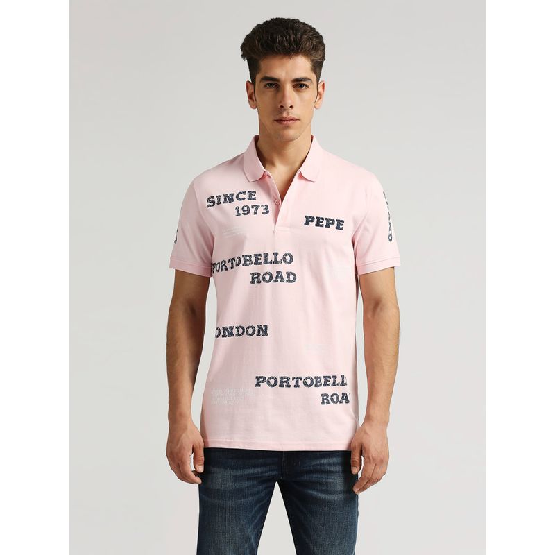 Pepe Jeans Pink Pithom Typographic Printed Polo T-Shirt (L)