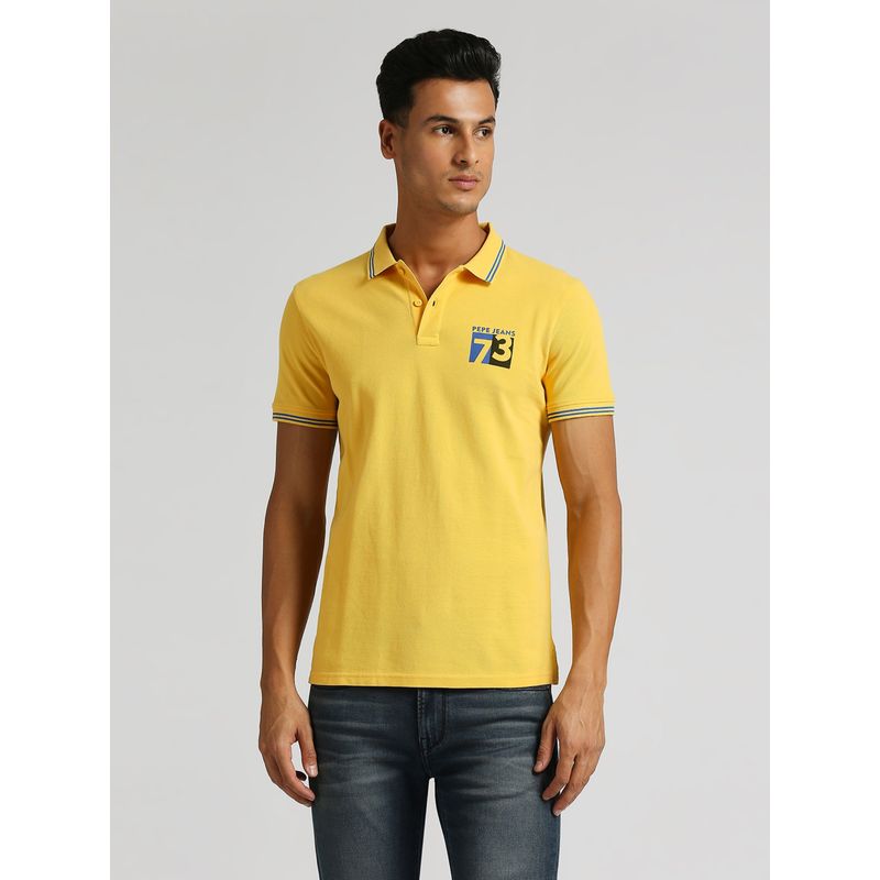 Pepe Jeans Yellow Rodrigo Flock Graphic Printed Polo T-Shirt (S)